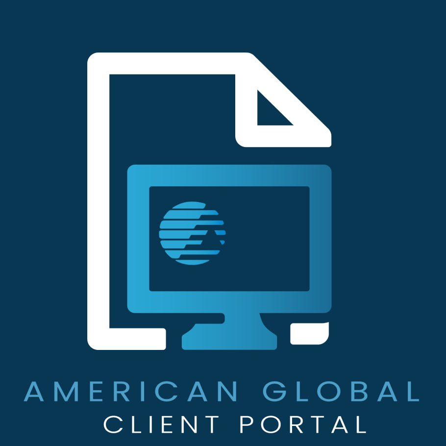 A logo of an american global client portal.