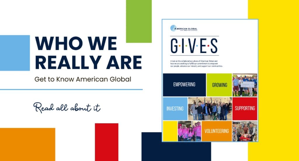American Global promotional poster with colorful blocks.
