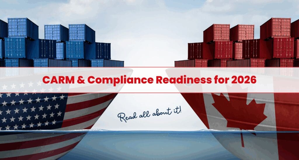 USA and Canada flags with shipping containers.