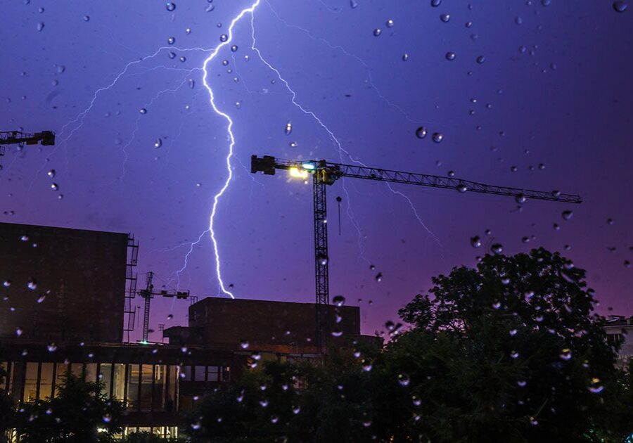 Lightning strikes during a rainstorm.